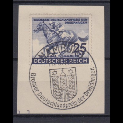 Deutsches Reich 814 Grosser Deutschlandpreis 25+100 Pf gestempelt auf Briefstück
