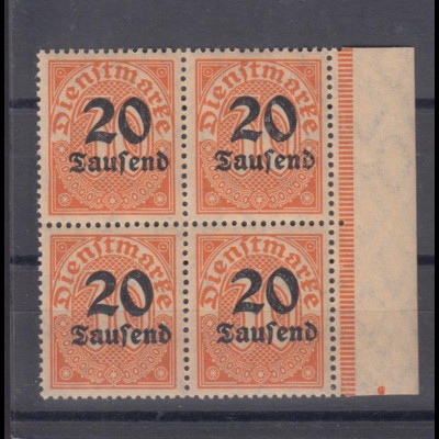 Deutsches Reich Dienst D 90 Seitenrand rechts 4er Block 20 Tsd M auf 30 Pf ** /3