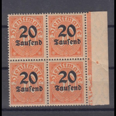 Deutsches Reich Dienst D 90 Seitenrand rechts 4er Block 20 Tsd M auf 30 Pf ** /4
