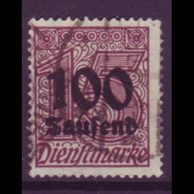 Deutsches Reich Dienst D 92 Einzelmarke 100 Tsd M auf 15 Pf gestempelt /3